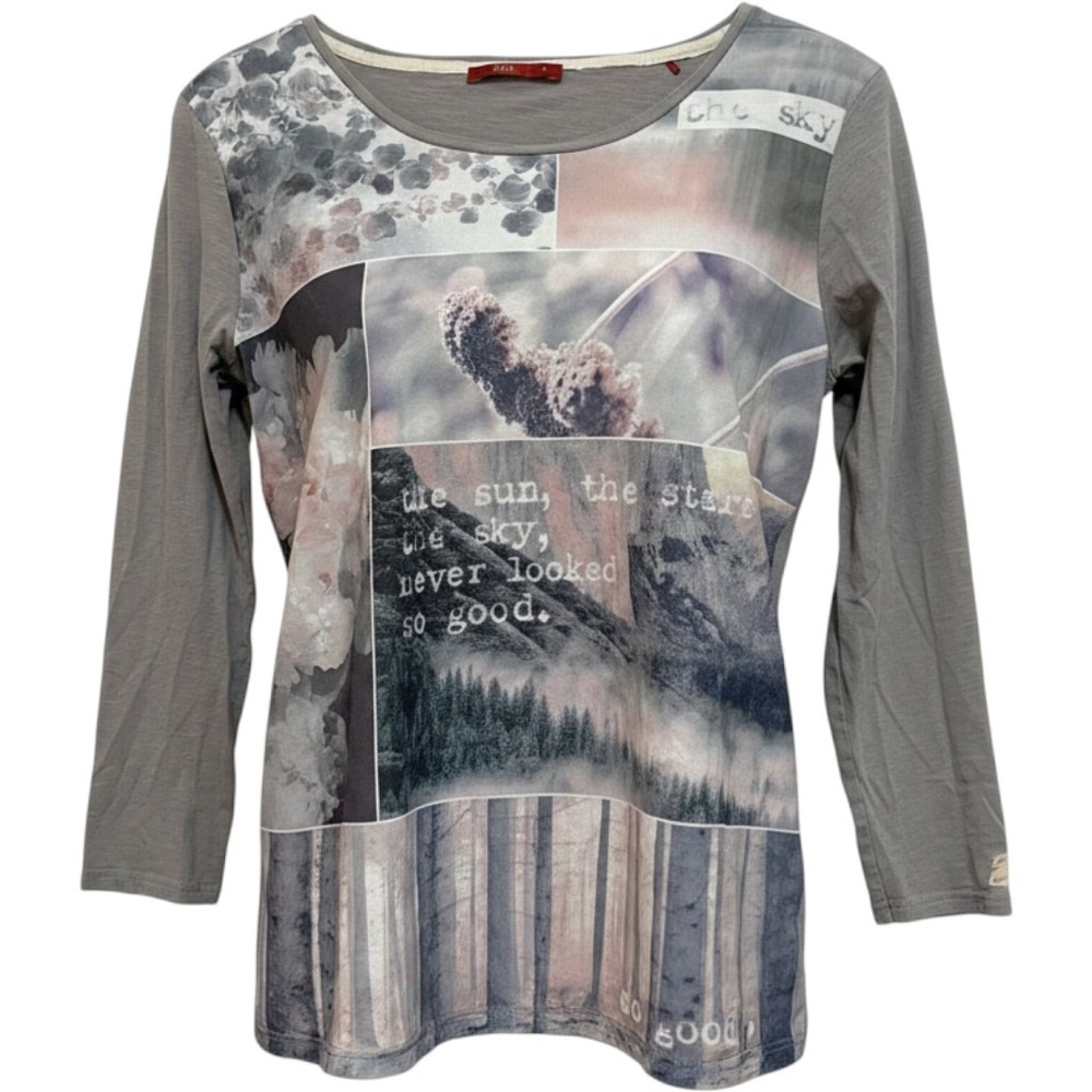 EDC Esprit Women Graphic Top M Grey Nature Photo Collage Poetcore Forestcore